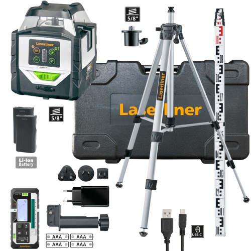 Laserliner Duraplane Plus G360 Set 175 cm | Υβριδικό Πράσινο Laser 360° με Δέκτη και Τρίποδο